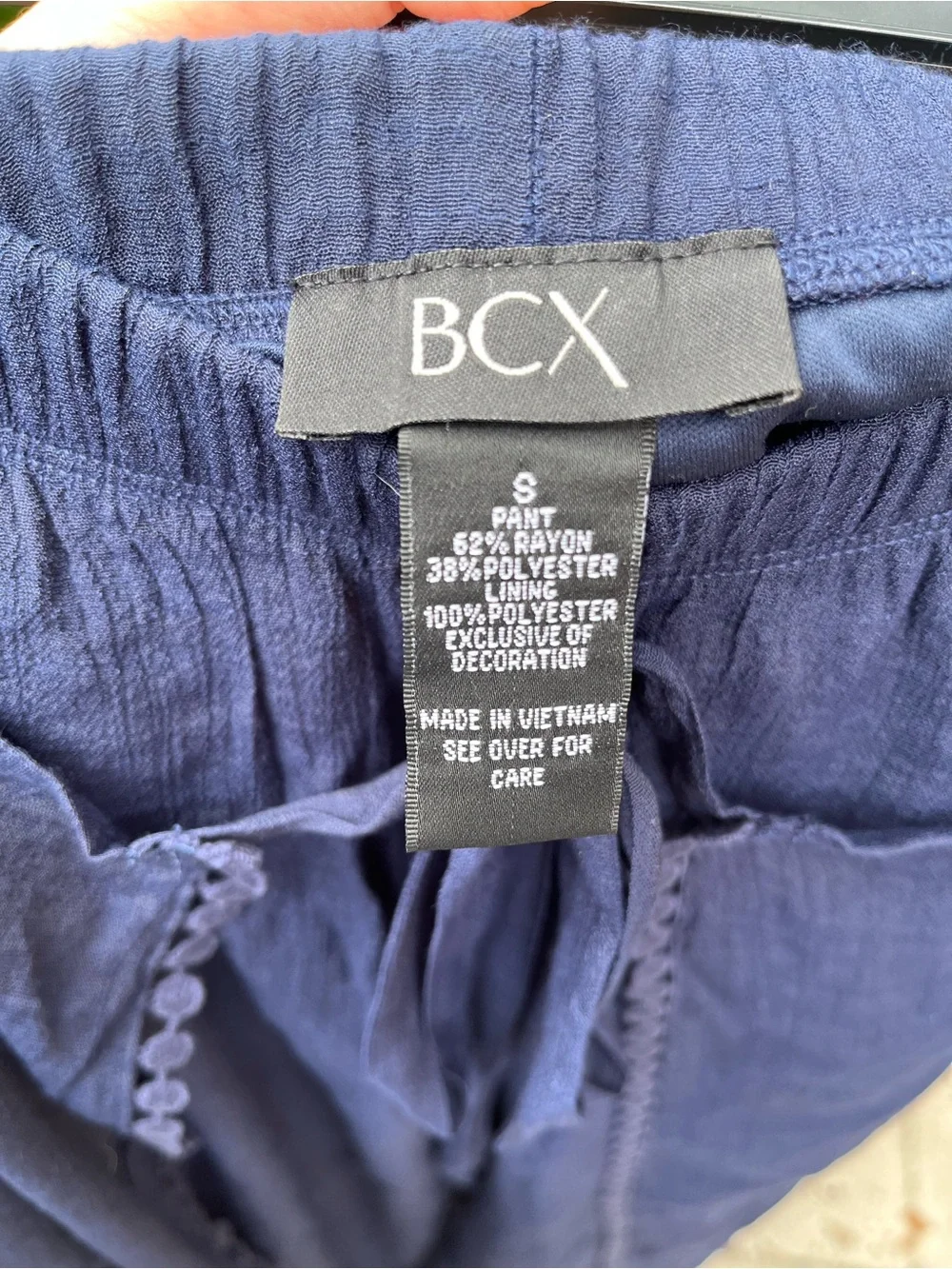 BCX Navy Wide-Leg Open Side Pants with Pom-Pom Trim, Women’s size Small - Picture 3 of 4